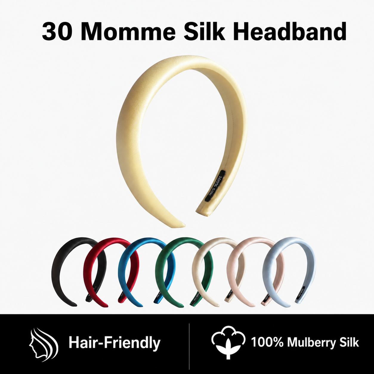 Glossy mulberry silk headband lifestyle image