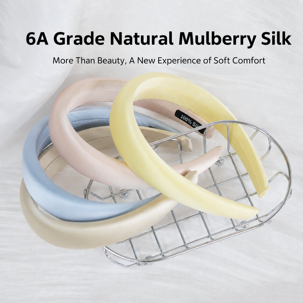 Glossy mulberry silk headband lifestyle image