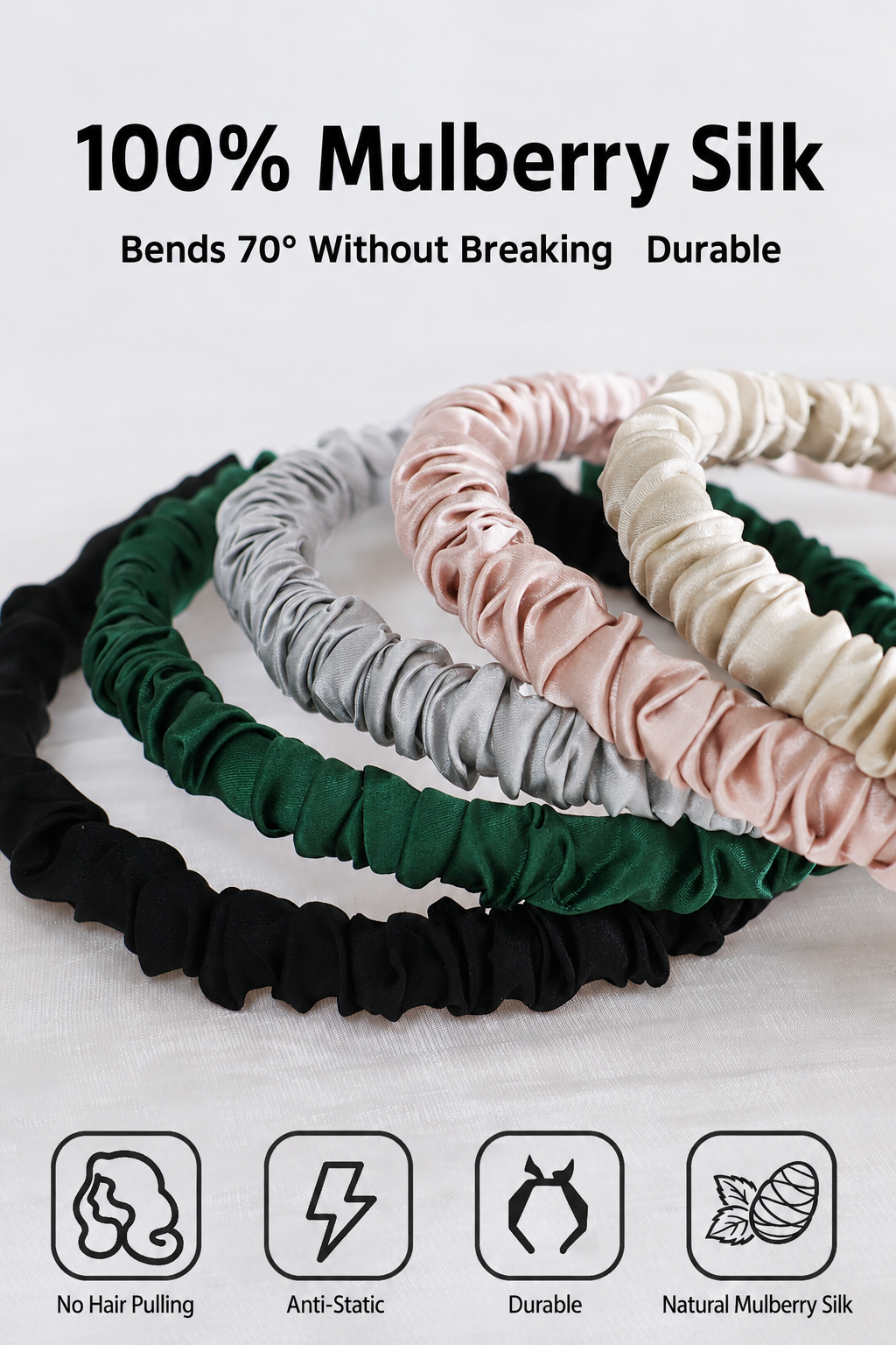 OCRUSH ruched mulberry silk headband lifestyle visual